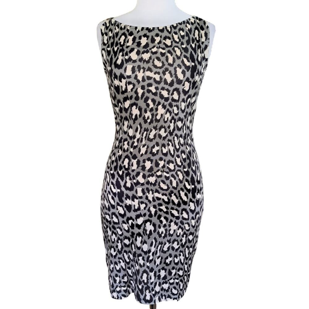 Diane von Furstenberg Ritanna Leopard Print 100% Silk Jersey Sheath Dress 6 4 XS